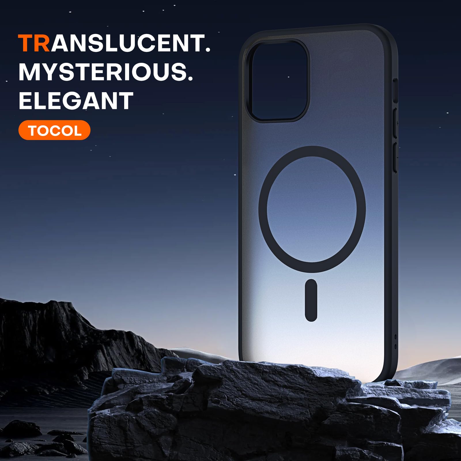 TOCOL Skal för iPhone 12 Pro, Kameraskydd, Integrerad Magnetring, Kompatibel med Magsafe, Fallskydd, Genomskinlig Matt Baksida, Svart Titan