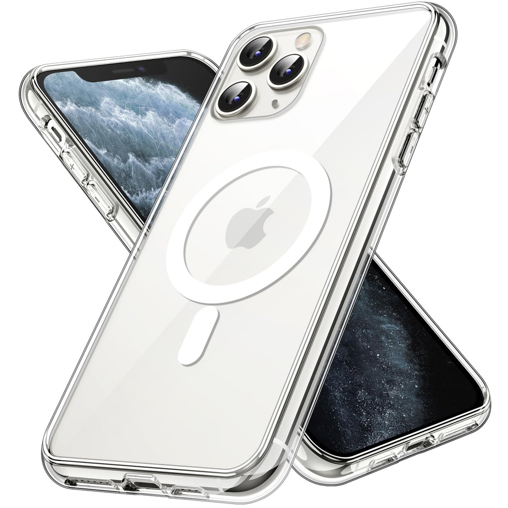 JETech Magnetisk Skal för iPhone 11 Pro Max 6,5 Tum för MagSafe Trådlös Laddning, Stötskyddad Telefon Bumper Case, Repfri Klar Tillbaka (Klar)