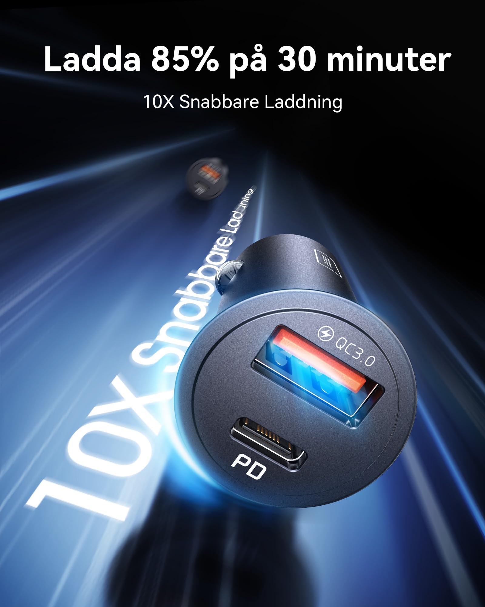 INIU 60W Billaddare [USB C + USB A], PD & QC 3.0 Snabbladdning USB-Adapter, Typ-C Cigarettändare med blå LED-Lampa, Billaddningsadapter för iPhone 17 16 15 14 13 12 iPad Samsung S24 S23 AirPods etc