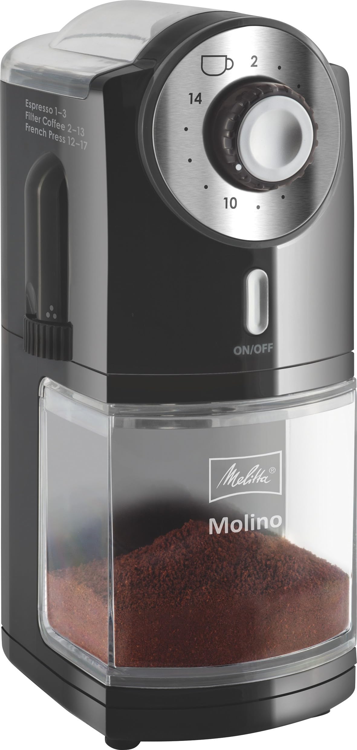 Melitta Molino elektrisk kaffekvarn 1019-02: smidig och användarvänlig kaffekvarn som ger ett perfekt färskmalet kaffe till varje tillfälle, svart