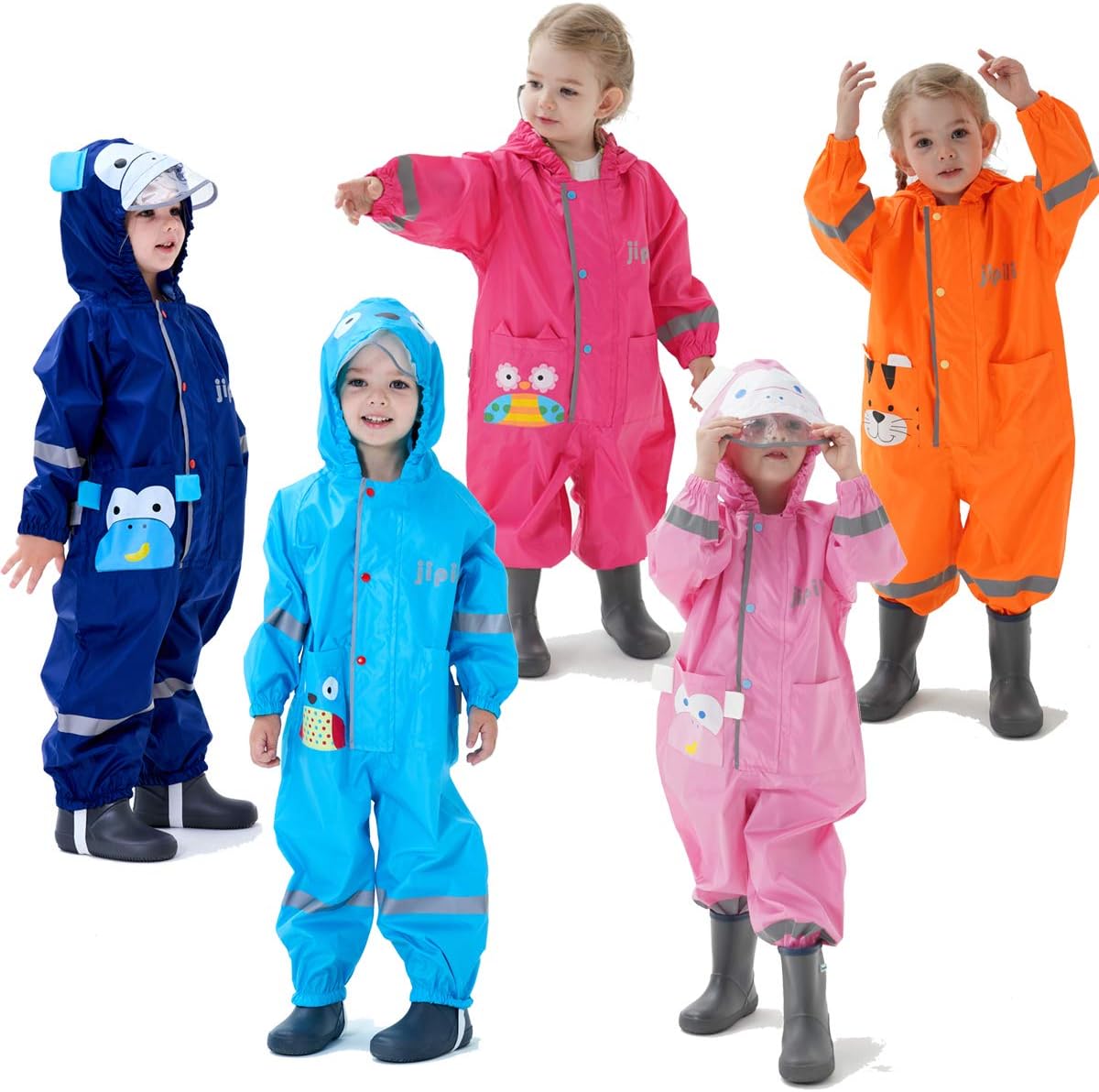 Pöldräkt Barn Vattentät Kostym Pojkar Flickor Allt-i-ett Regndräkt Huva Lätt Djurmönster Onesie Regnkläder Barn Regnrock Lätt Att Torka Reflekterande Rand för Unisex Småbarn 1-8 år