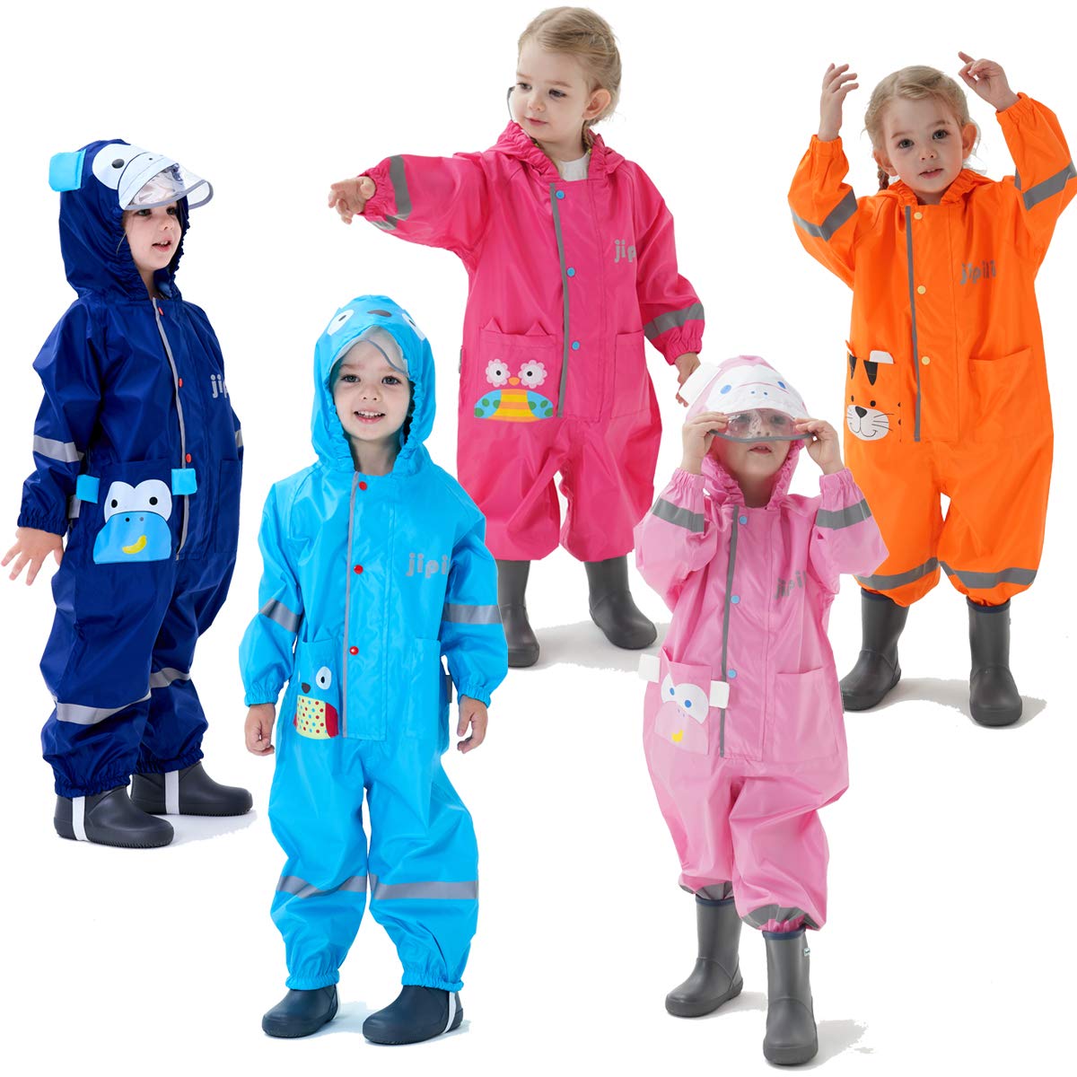 Pöldräkt Barn Vattentät Kostym Pojkar Flickor Allt-i-ett Regndräkt Huva Lätt Djurmönster Onesie Regnkläder Barn Regnrock Lätt Att Torka Reflekterande Rand för Unisex Småbarn 1-8 år