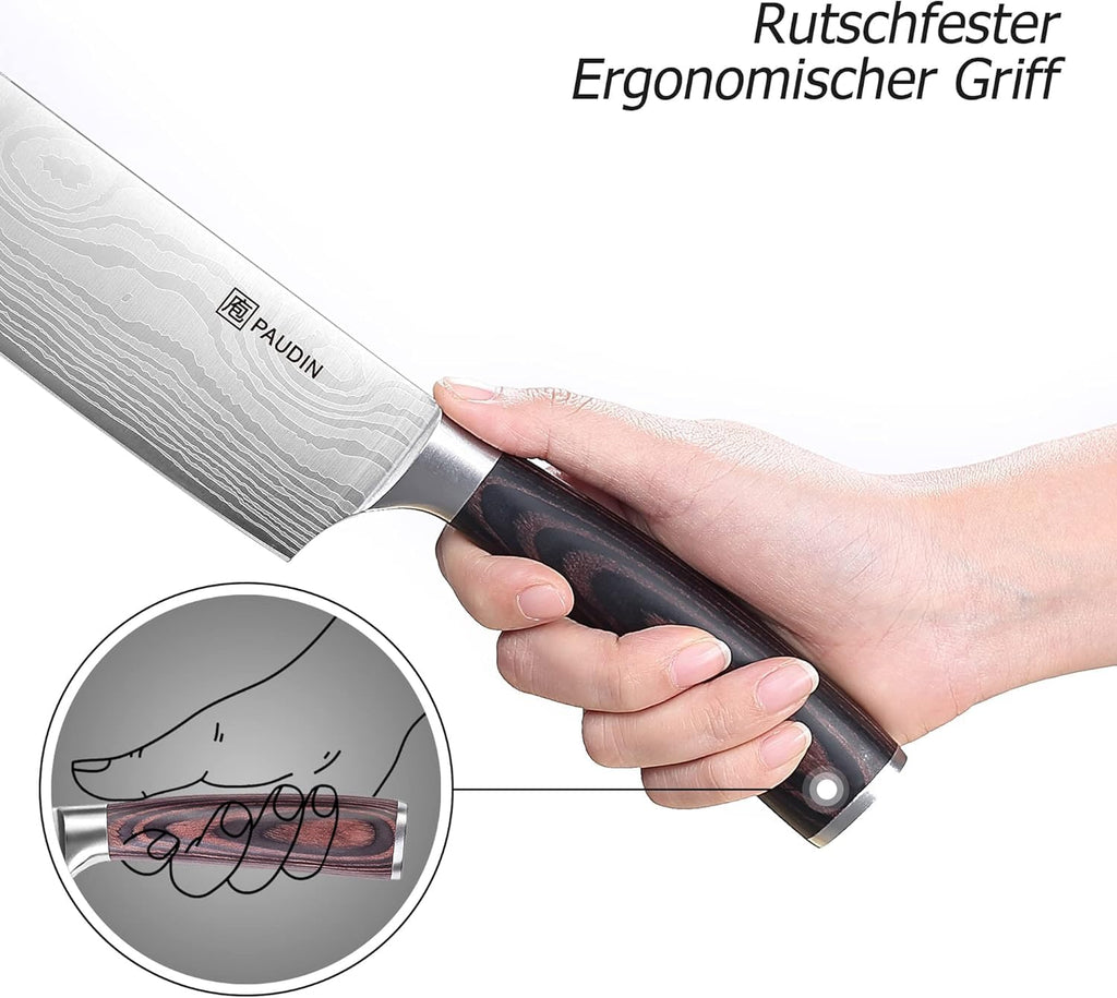 PAUDIN Japansk kniv, bladlängd 17, nariki-kniv, rostfritt stål, kockkniv, multifunktionell kökskniv för hem och kök med ergonomiskt handtag
