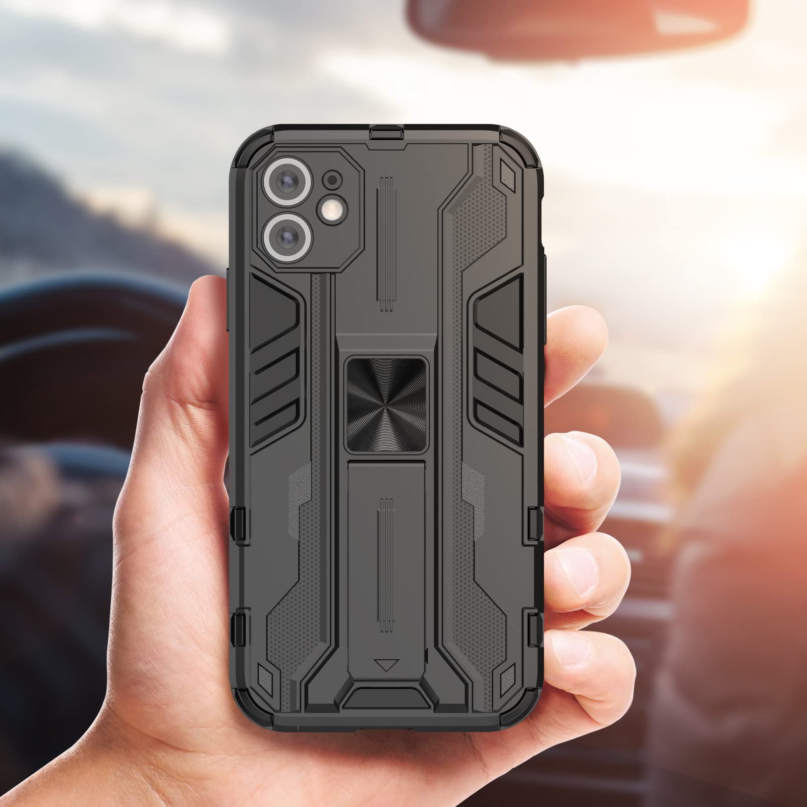 Skal för iPhone 12 med skärmskydd, standardfodral stativfunktion Shockproof Case