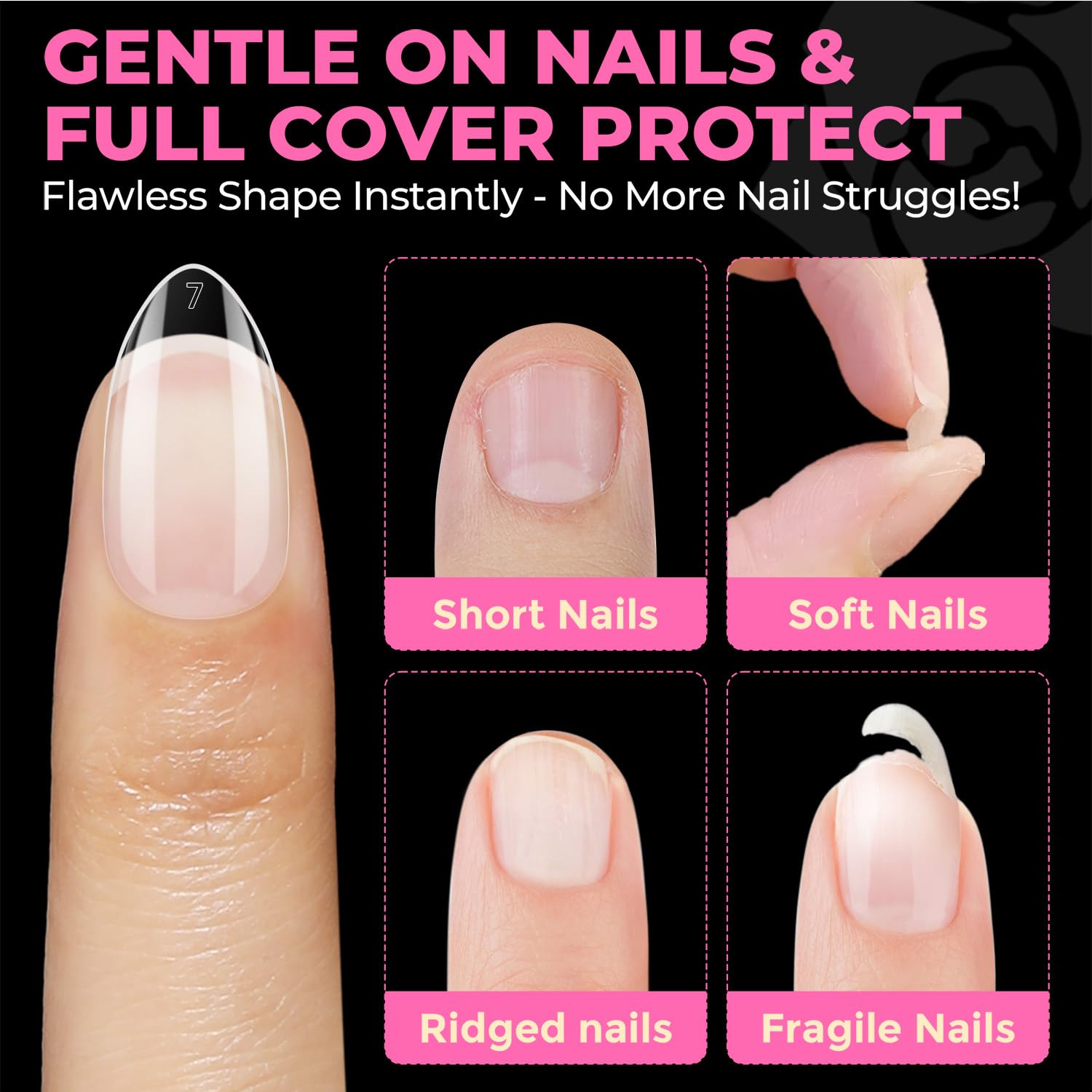 UNA GELLA Korta mandel nageltips, 504 stycken, press på konstgjorda naglar, förformade mandelgel, nagelspetsar för full täckning, akryl, mandel, tips för hem, gör-det-själv