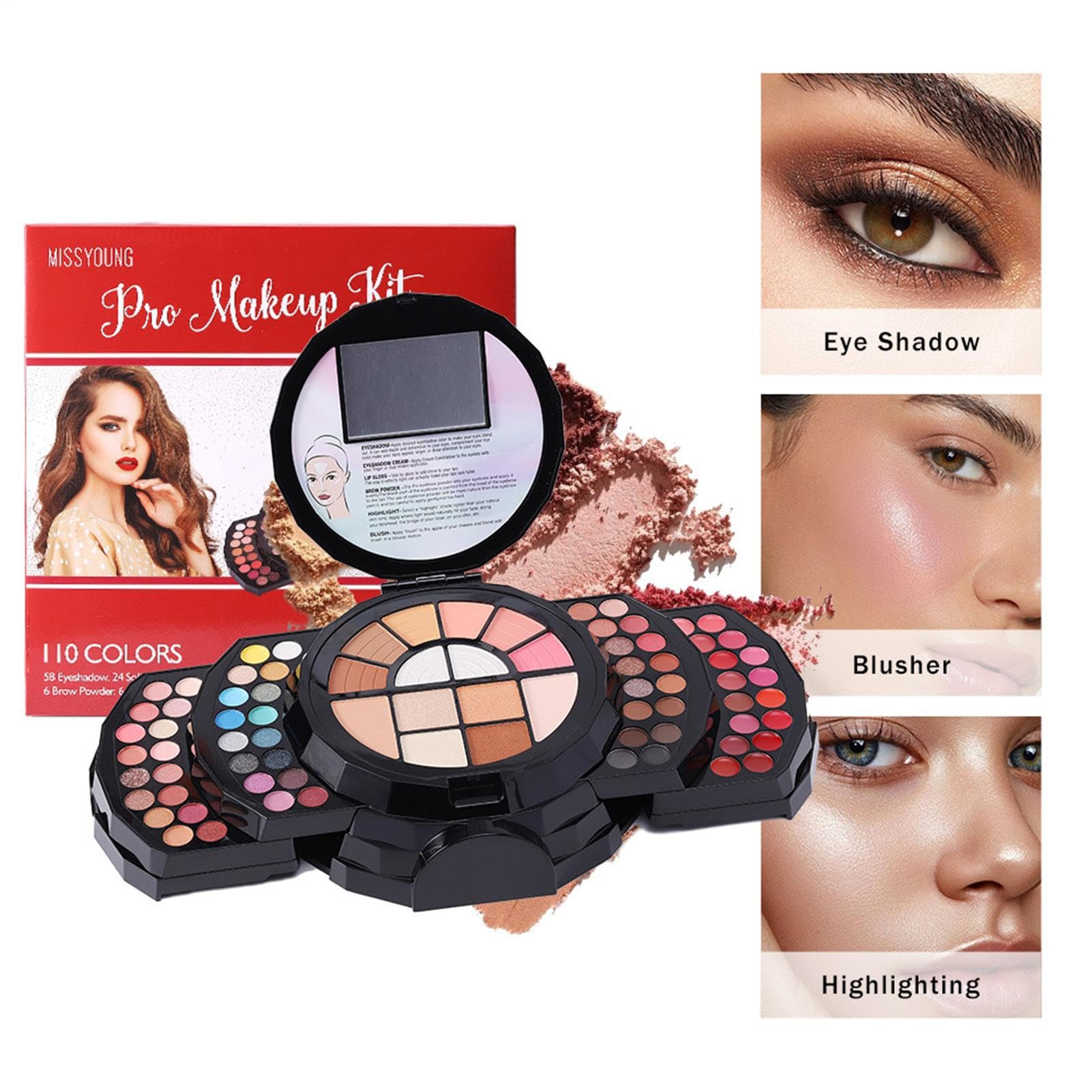 110 Färger Makeup Palette, Makeup Kit For Women Full Kit | 110 färger Professionell smink för kvinnor - Natural Color Make Up Bundle inkluderade ögonskugga Glitter Lipstick concealer Eye