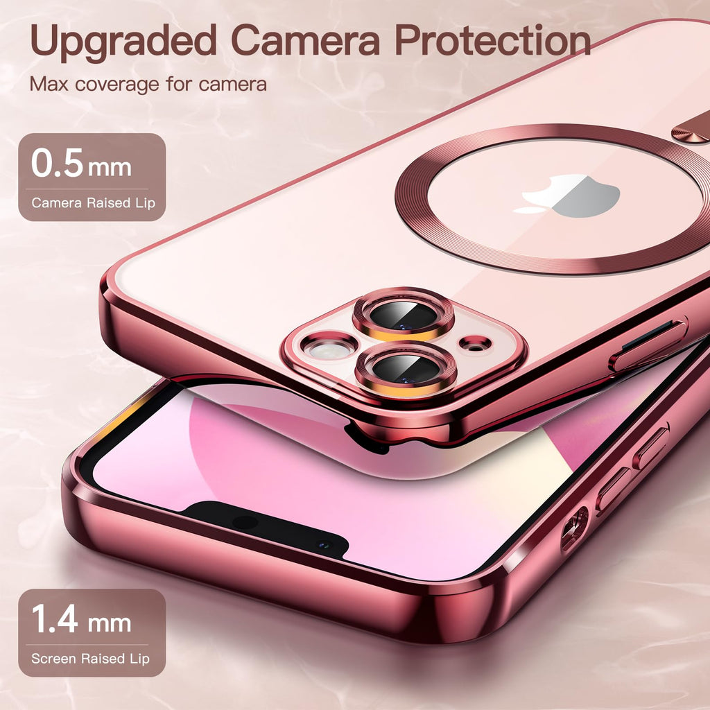 JETech Mjuk Klar Skal för iPhone 13 6,1-Tum, Kameralinsskydd Full Skydd, Kompatibel med MagSafe Trådlös Laddning, Stötsäker Elektropläterad TPU Telefon Case (Różowy)