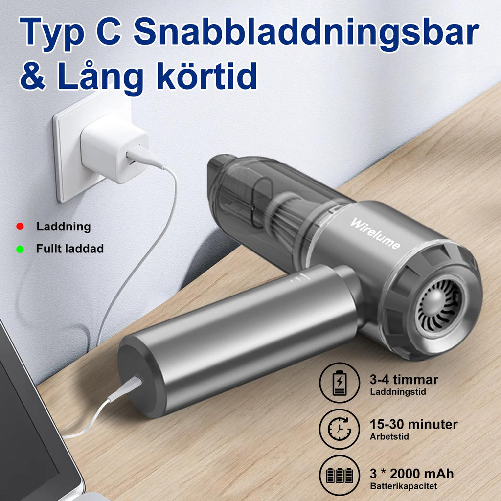 Handdammsugare Sladdlös Kraftfull 22000Pa Stark cyklonisk sugblåsning Borstlös motor Bärbar Uppladdningsbar Lättvikts för bil Husdjurshår Fordon Hemmakontor Mörkgrå