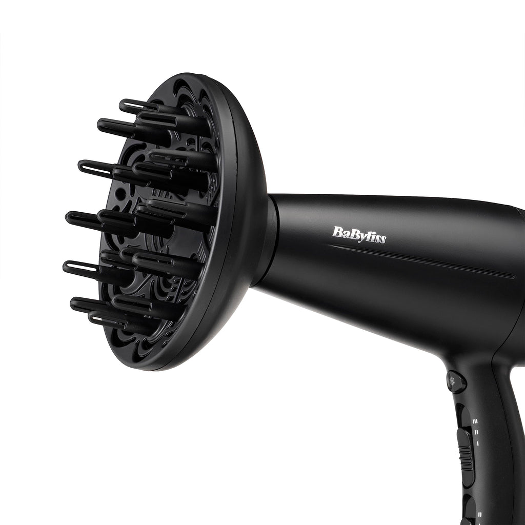 BaByliss Turbo Smooth Hårfön - 2200 W Kraftfull Hårtork, Stor Diffuser, Joniserad Frissfri Styling, 3 Värme- & 2 Hastighetsinställningar, Svart, D572DE