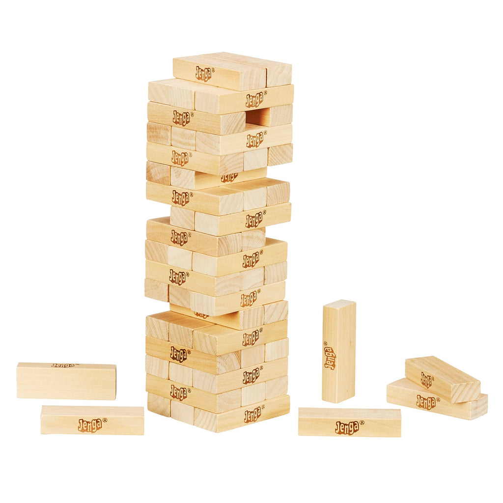 Klassiskt Jenga-spel, staplingsspel med träklossar