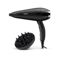 BaByliss Turbo Smooth Hårfön - 2200 W Kraftfull Hårtork, Stor Diffuser, Joniserad Frissfri Styling, 3 Värme- & 2 Hastighetsinställningar, Svart, D572DE