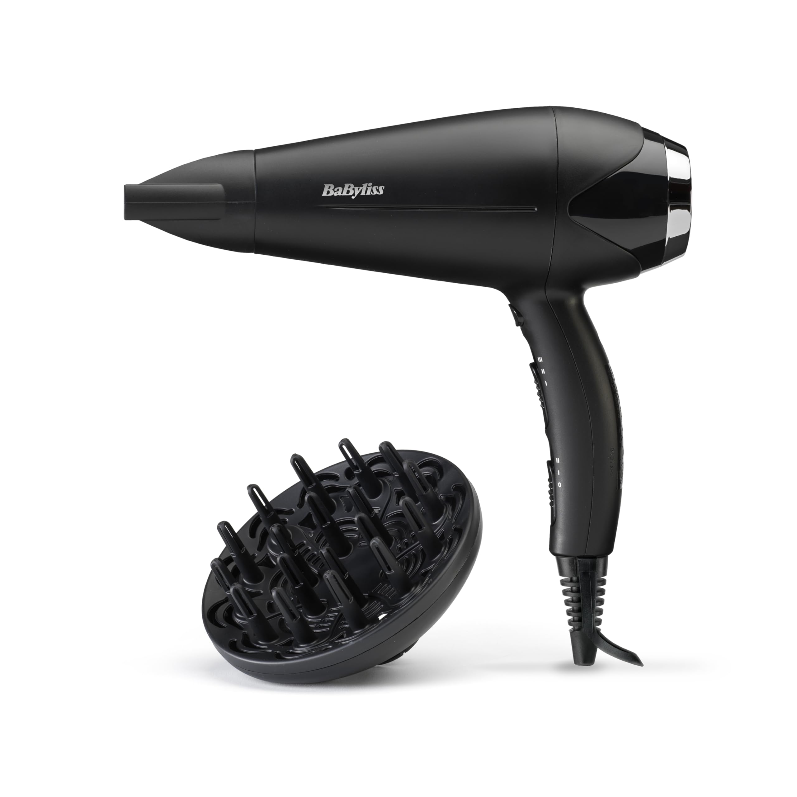 BaByliss Turbo Smooth Hårfön - 2200 W Kraftfull Hårtork, Stor Diffuser, Joniserad Frissfri Styling, 3 Värme- & 2 Hastighetsinställningar, Svart, D572DE