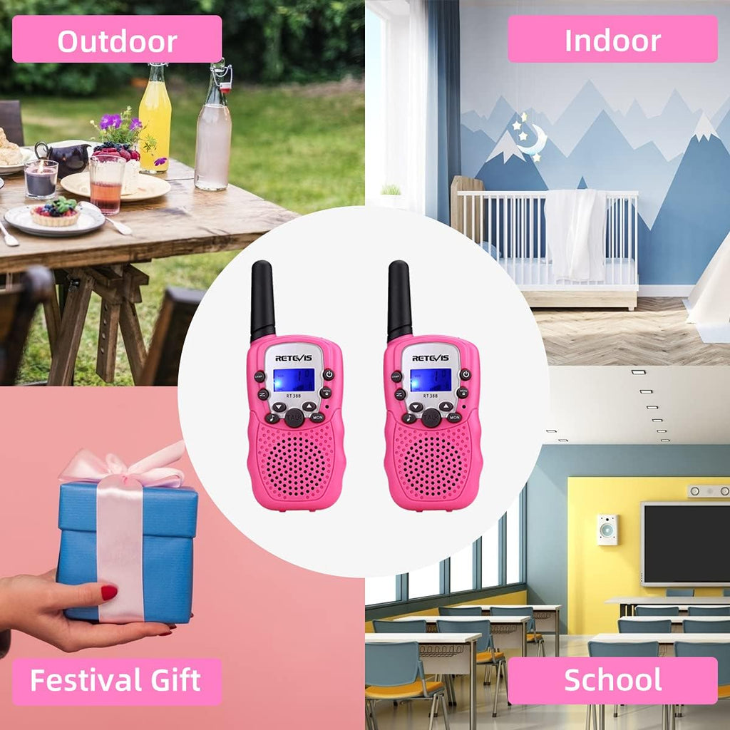 Retevis RT388 Walkie Talkie Pojkar Flickor, 8-Kanaler Lcd-SkäRm Vox-Funktion 10 Samtalstoner Inbyggd Ficklampa Leksak Spresent för Campinglov Skolaktiviteter (Rosa, 1 Par)