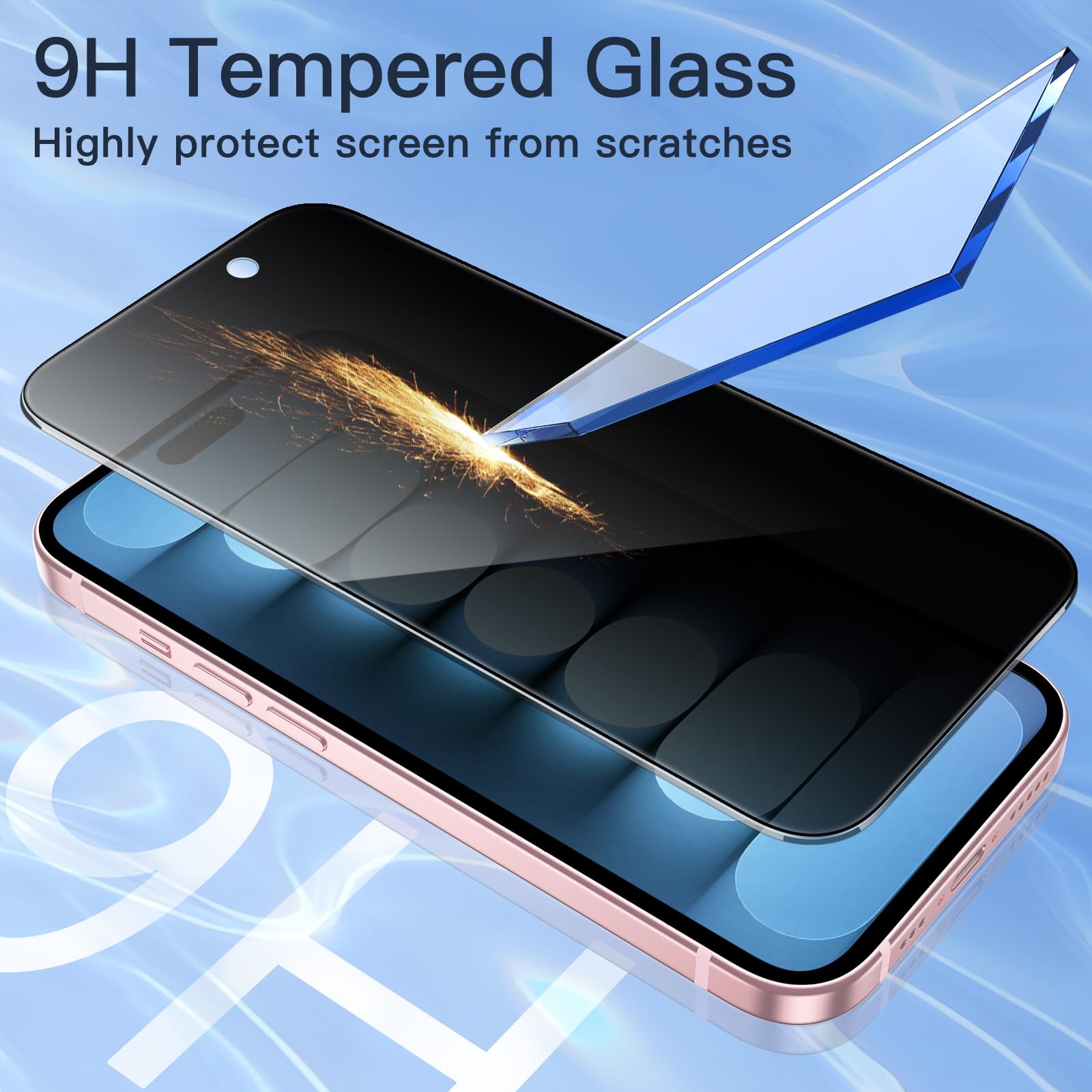 JETech Privacy Skärmskydd för iPhone 15 6,1 Tums, Anti-Spion Härdat Glasfilm med Enkelt Installationsverktyg, 2-Pack