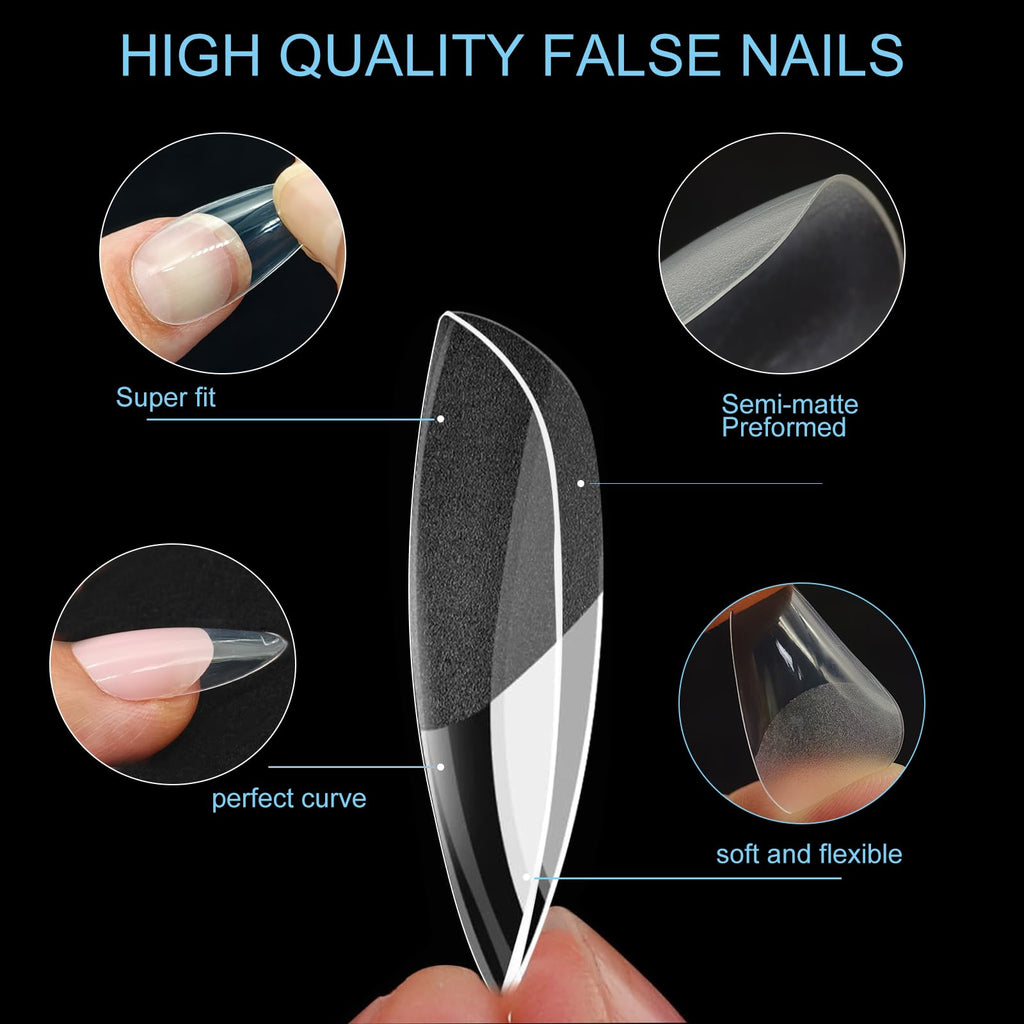 Naglar Tipar, 600st Nails Tips Medium Almond 12 Storlekar Tydliga, Tippar för Naglar, Nybörjare Och Nagelkonstsalonger, Nagelförlängningar, Heltäckande Spikspetsar, Medium Mandel