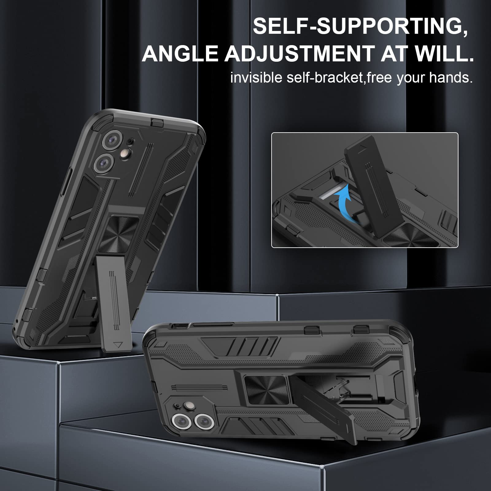 Skal för iPhone 12 med skärmskydd, standardfodral stativfunktion Shockproof Case