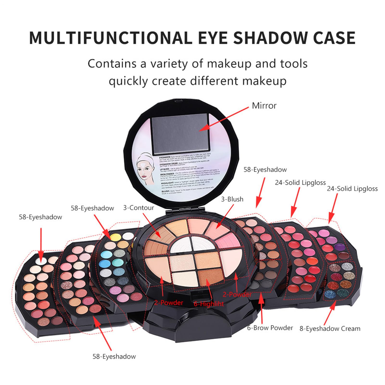 110 Färger Makeup Palette, Makeup Kit For Women Full Kit | 110 färger Professionell smink för kvinnor - Natural Color Make Up Bundle inkluderade ögonskugga Glitter Lipstick concealer Eye