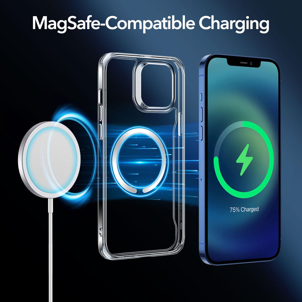 ESR Skal för iPhone 12/iPhone 12 Pro, Magnetiskt MagSafe-kompatibelt hölje, HD Clear Hybrid Case med HaloLock, Förstärkt Fallskydd, Reptålig Ryggstöd,Transparent