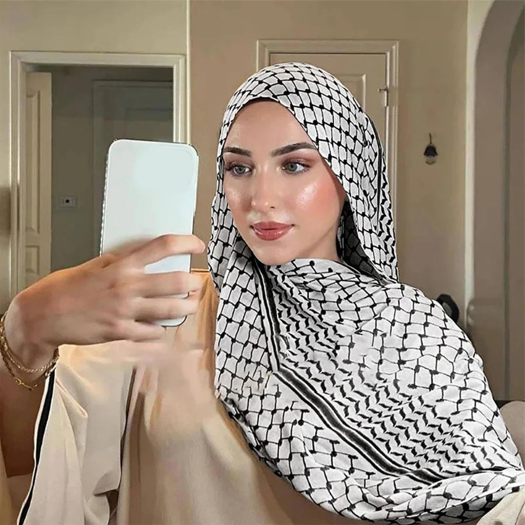 Palestina sjal arabisk keffiyeh, Palestina Keffiyeh, Palestina hijab halsduk för kvinnor, ventilerande arabiska palestina huvuddukar, chiffonghalsduk Palestine Keffiyeh, muslimskt tryckt