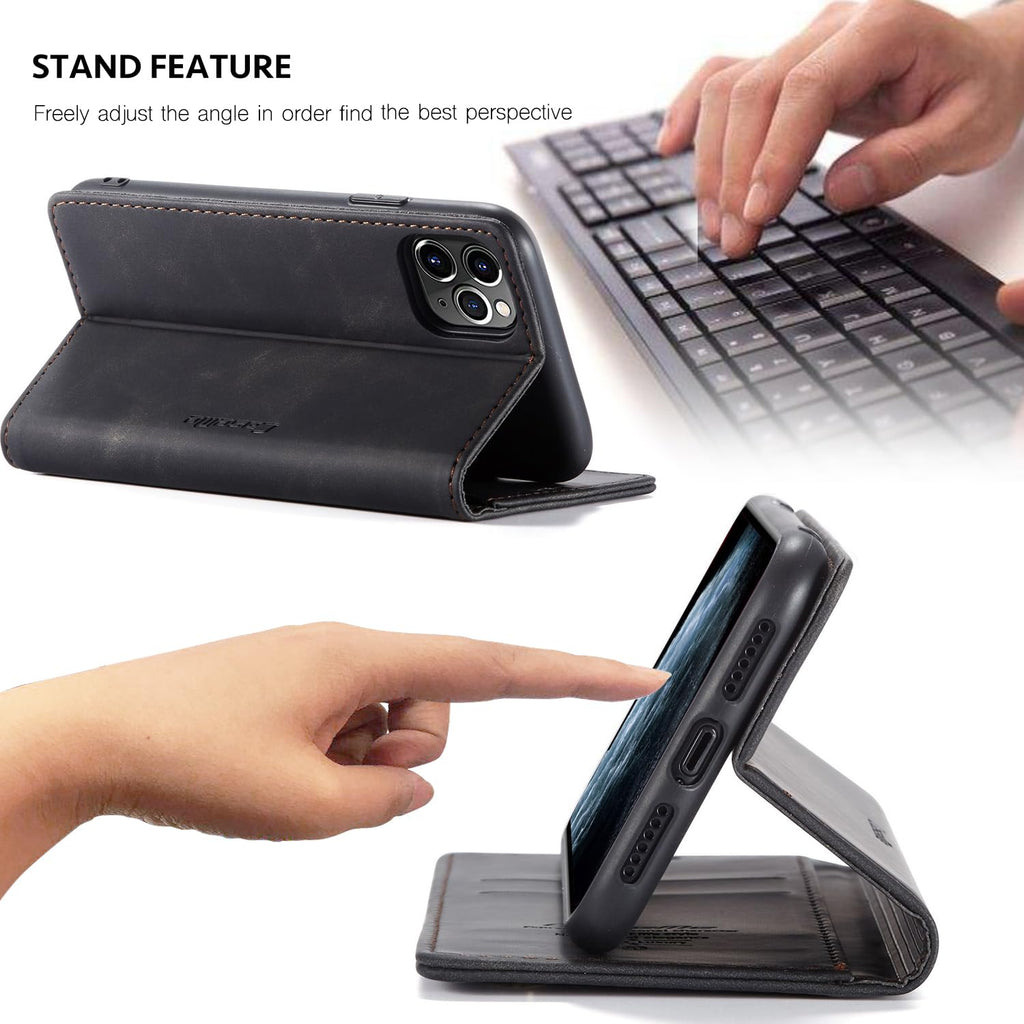 Skal för iPhone 11 Pro Max, premium PU-läder flip Läder Vikbart Skyddande Fodral Plånbok [Hölster med klaff, Magnetisk, kortfack] Wallet Leather Case Cover för iPhone 11 Pro Max, Svart