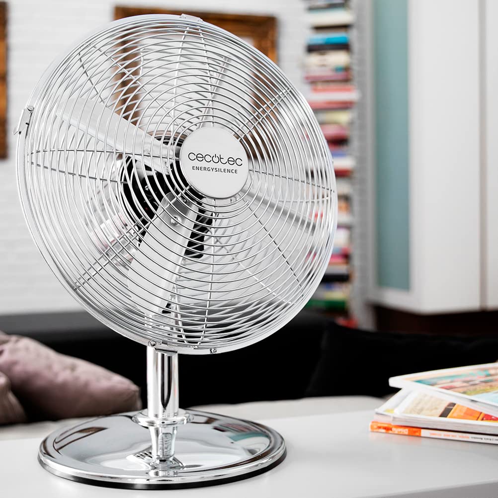 Cecotec Bordsfläkt EnergySilence 620 RetroDesk. 40 W, kromfinish, diameter 30,5 cm med 4 vingar, 3 hastigheter, svängning, höjdjusterbar, maximal säkerhet