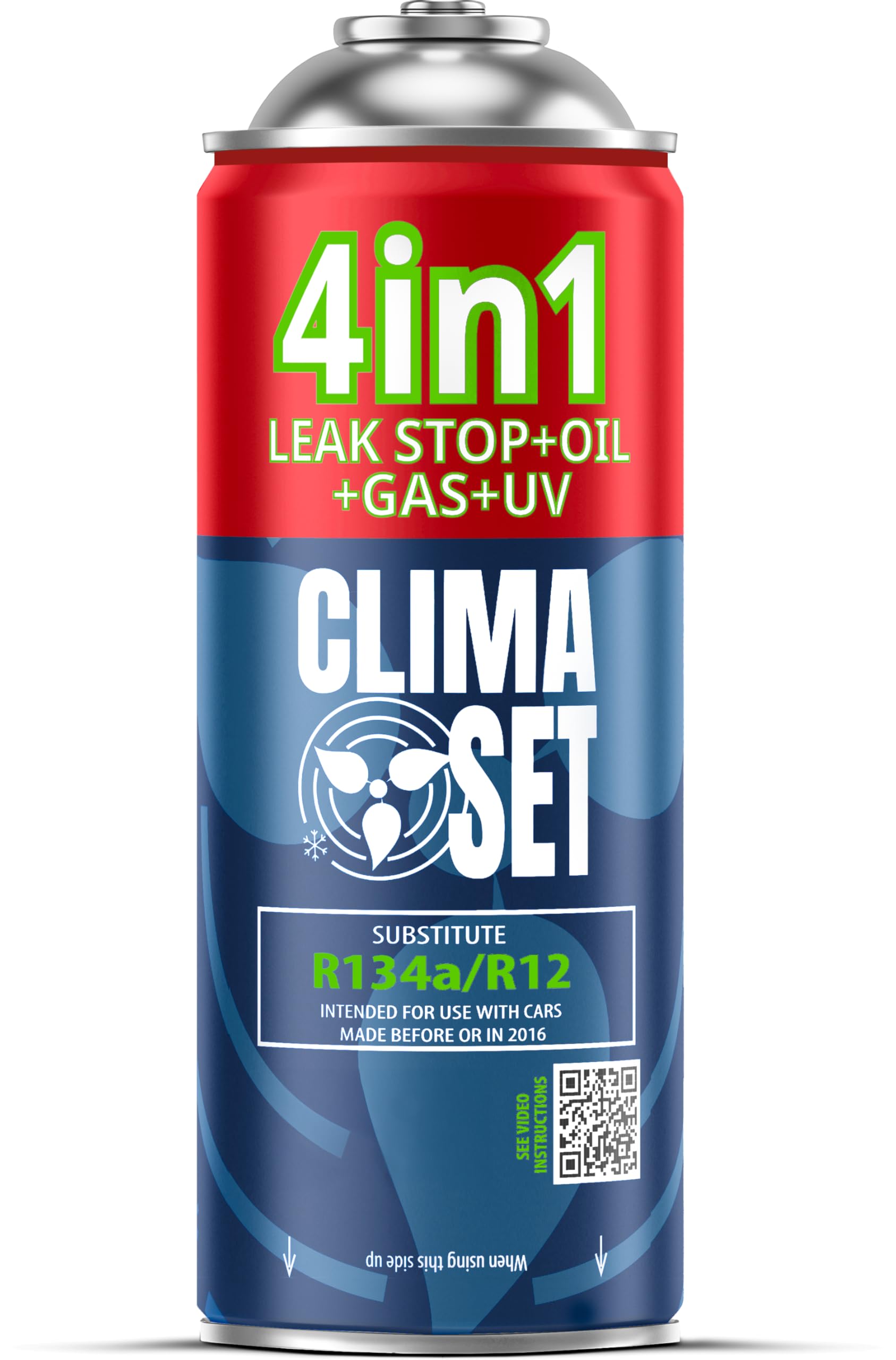 CLIMASET - 2x 4-I-1 Luftkonditionering Påfyllningsgas R134a, Olja, Läckagetätningsmedel Med UV-Färg - AC-Gaspåfyllnings- och Läckagedetekteringssats - Påfyllningssats för Bilens Luftkonditionering
