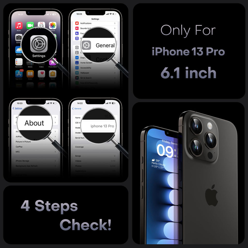 TOCOL Skal för iPhone 13 Pro, Kameraskydd, Integrerad Magnetring, Kompatibel med Magsafe, Fallskydd, Genomskinlig Matt Baksida, Svart Titan