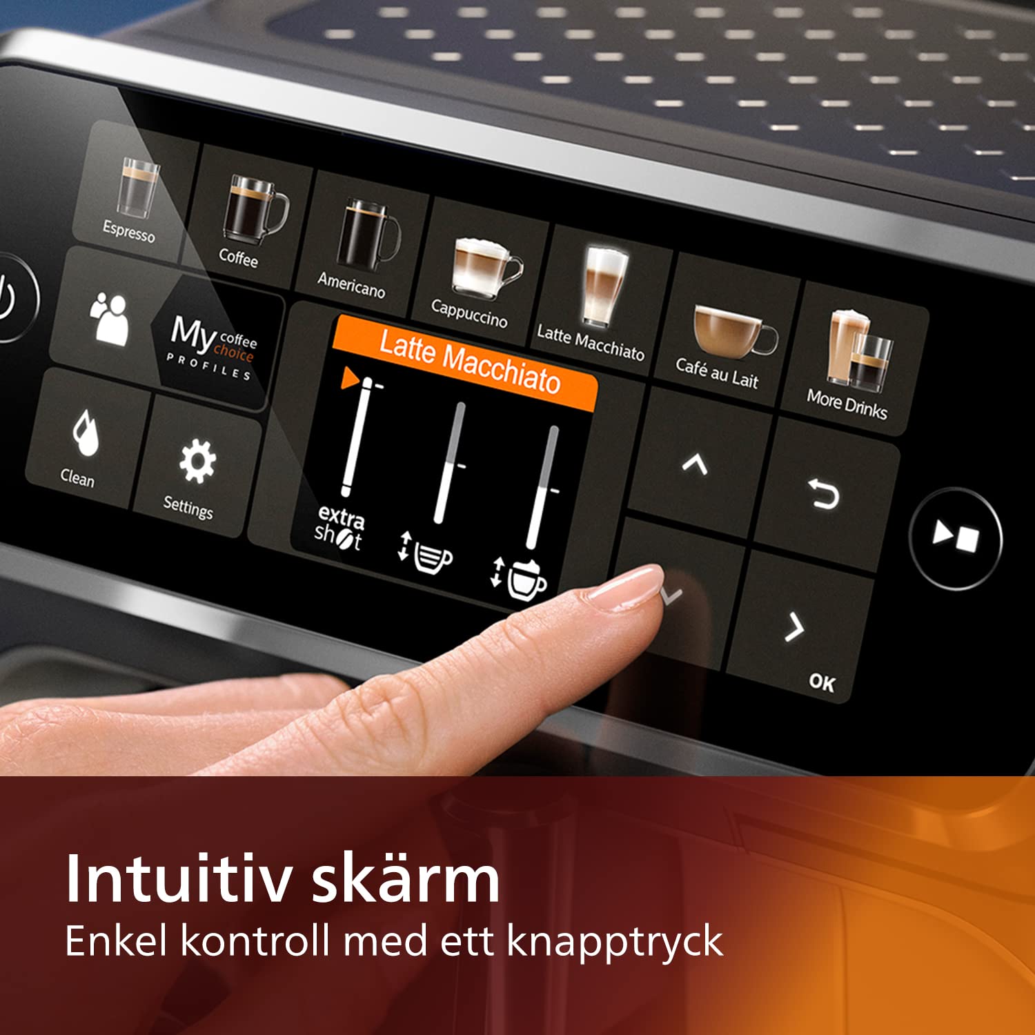 PHILIPS 5400 Series Helautomatisk Espressomaskin - LatteGo Mjölksystem, 12 Kaffevarianter, Intuitiv Skärm, 4 Användarprofiler, Krom (EP5447/90)