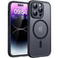 TOCOL Skal för iPhone 14 Pro, Kameraskydd, Integrerad Magnetring, Kompatibel med Magsafe, Fallskydd, Genomskinlig Matt Baksida, Svart Titan