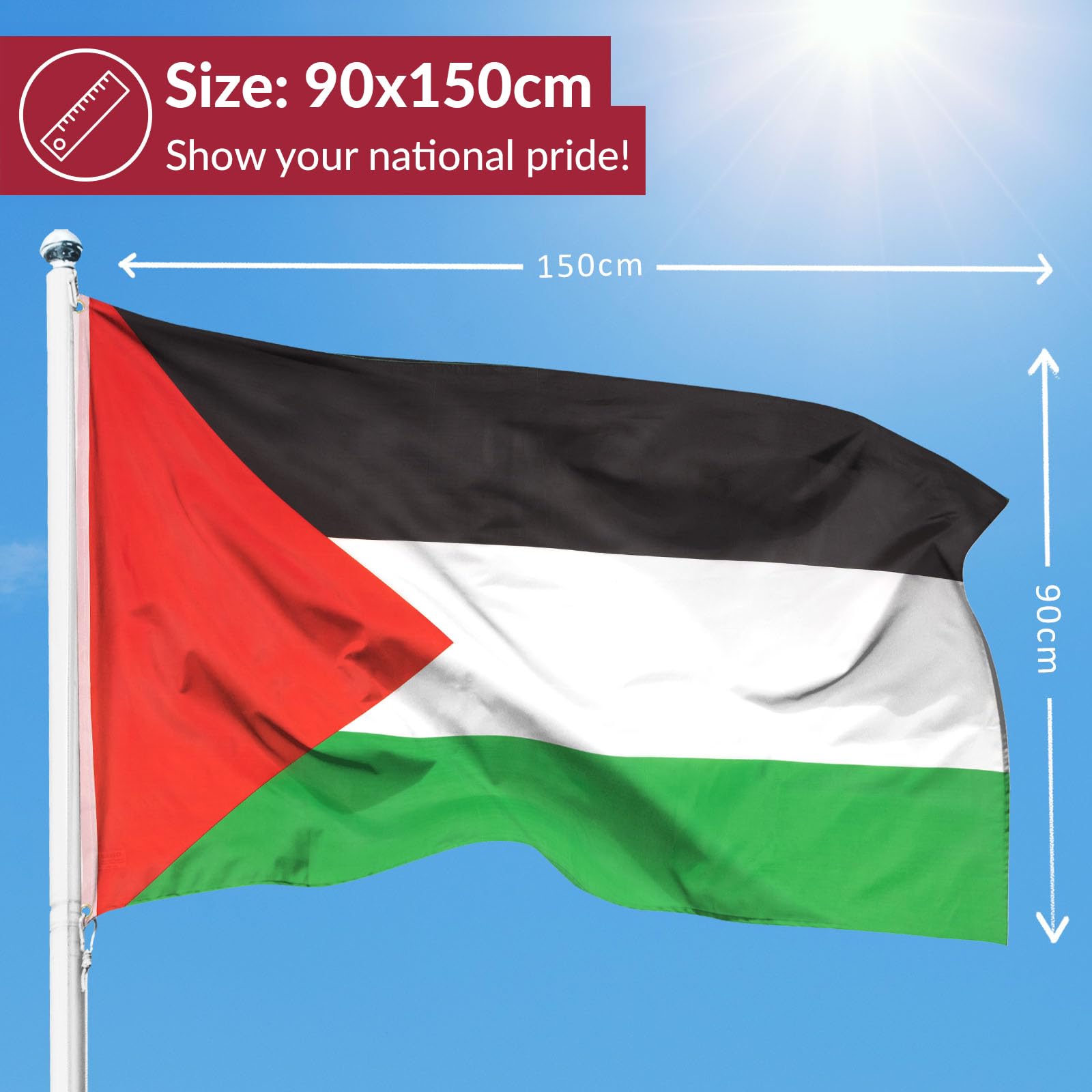 aricona flaggor – Palestinas flagga med 2 metallöljetter, väderbeständig – palestinsk flagga 90 x 150 cm, fyra färger