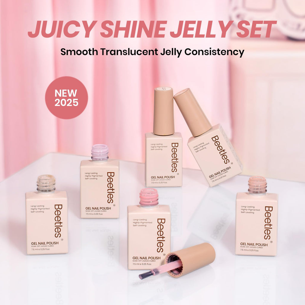Beetles Jelly Gel Nagellack Set 6 färger, neutral transparent UV nagellack mjölkvit nakenrosa genomskinlig nagelgel DIY manikyr UV-lampa krävs