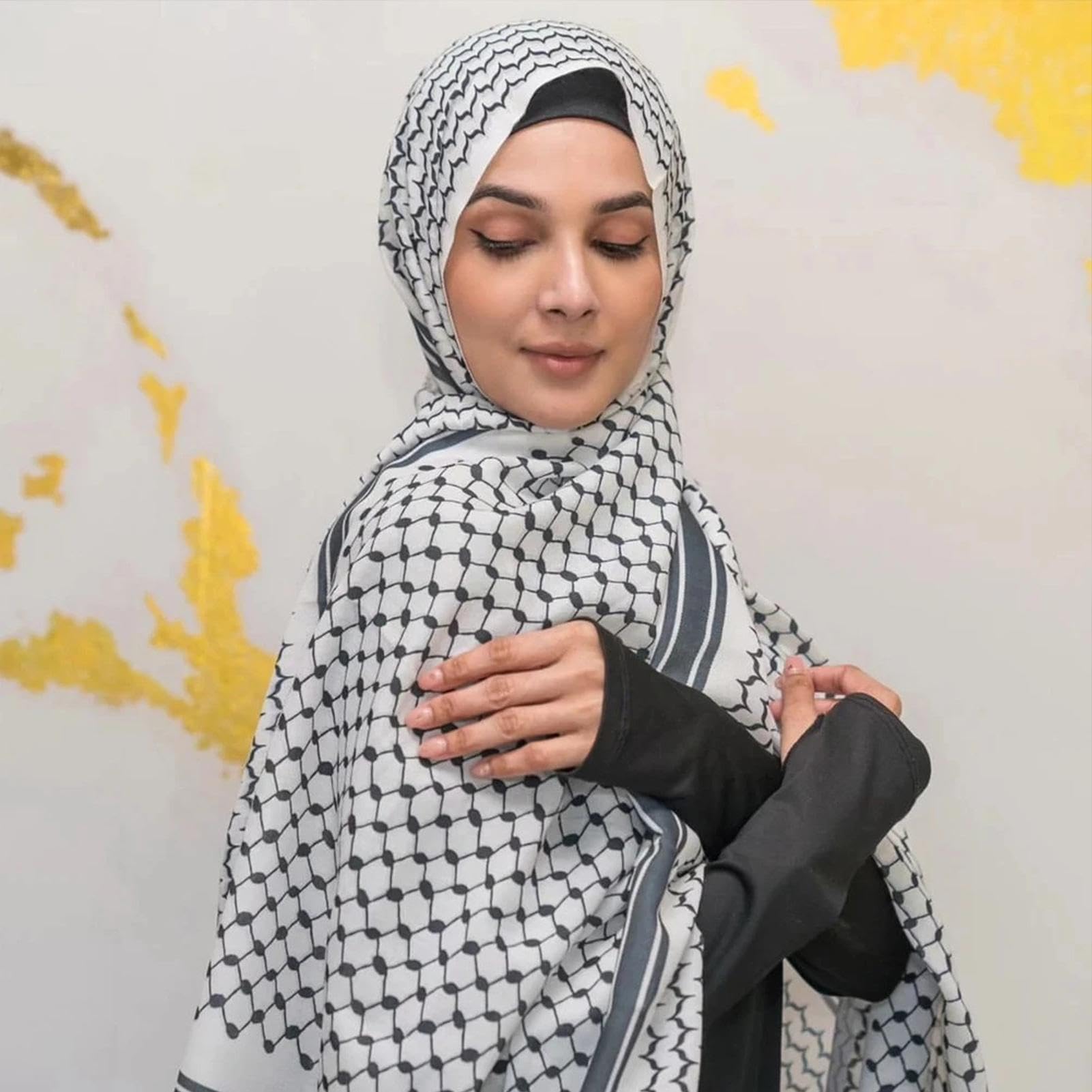 Palestina sjal arabisk keffiyeh, Palestina Keffiyeh, Palestina hijab halsduk för kvinnor, ventilerande arabiska palestina huvuddukar, chiffonghalsduk Palestine Keffiyeh, muslimskt tryckt