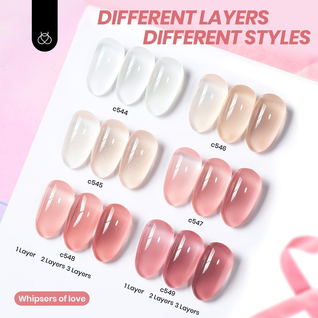 Beetles Jelly Gel Nagellack Set 6 färger, neutral transparent UV nagellack mjölkvit nakenrosa genomskinlig nagelgel DIY manikyr UV-lampa krävs