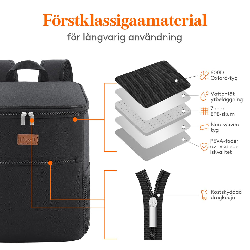 Lifewit Kylväska Ryggsäck, Stor Kylryggsäck för Vuxna, Kylväska Isolerad, Cooler Bag Vattentät Bärbar för Picknick, Strand, Camping, Resa