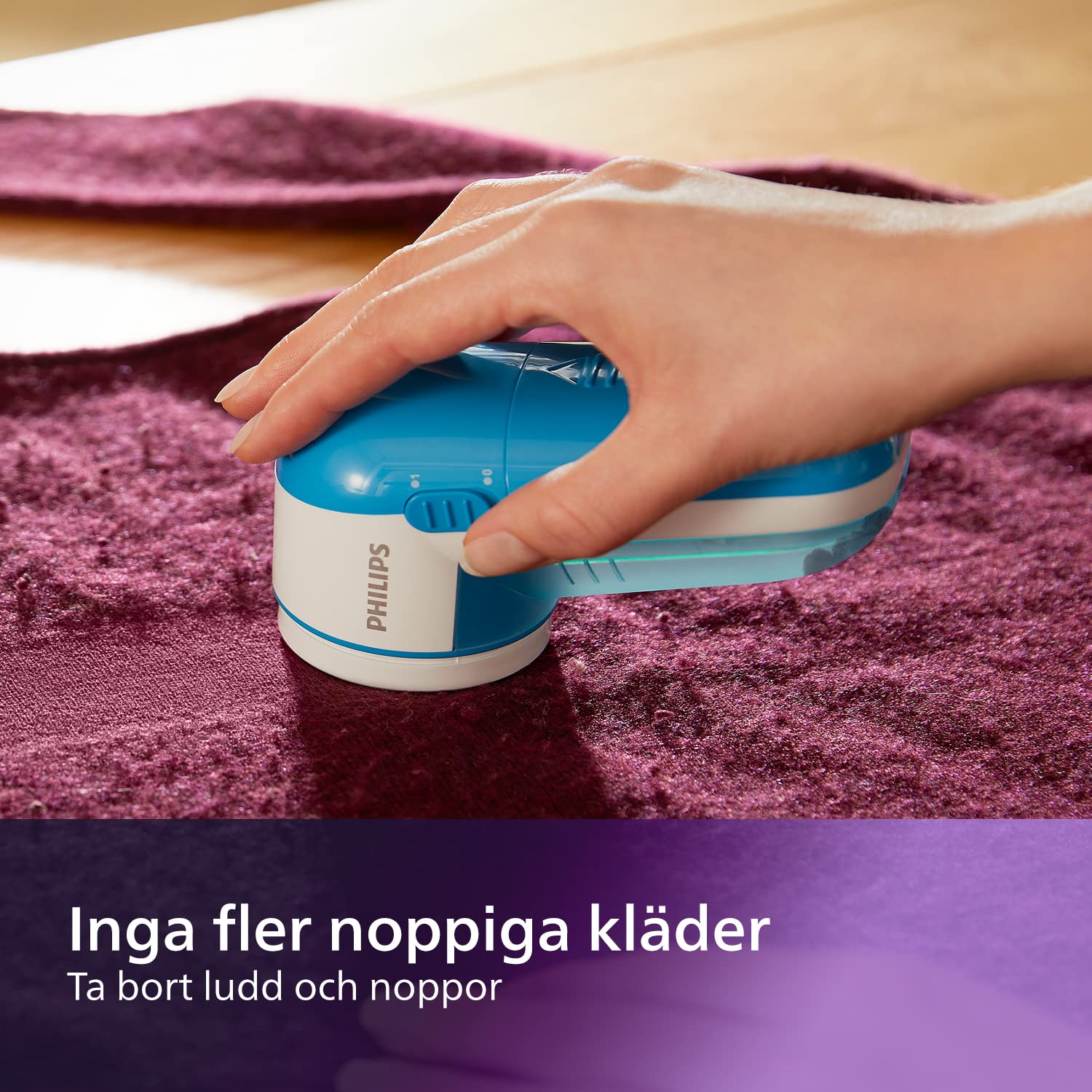 Philips Noppborttagare – med Stort Knivhuvud, Roterande Blad på 8 800 RPM, För Alla Tygtyper, Enkel Tömning, Höjdjustering, Batterier och Rengöringsborste (GC026/00)