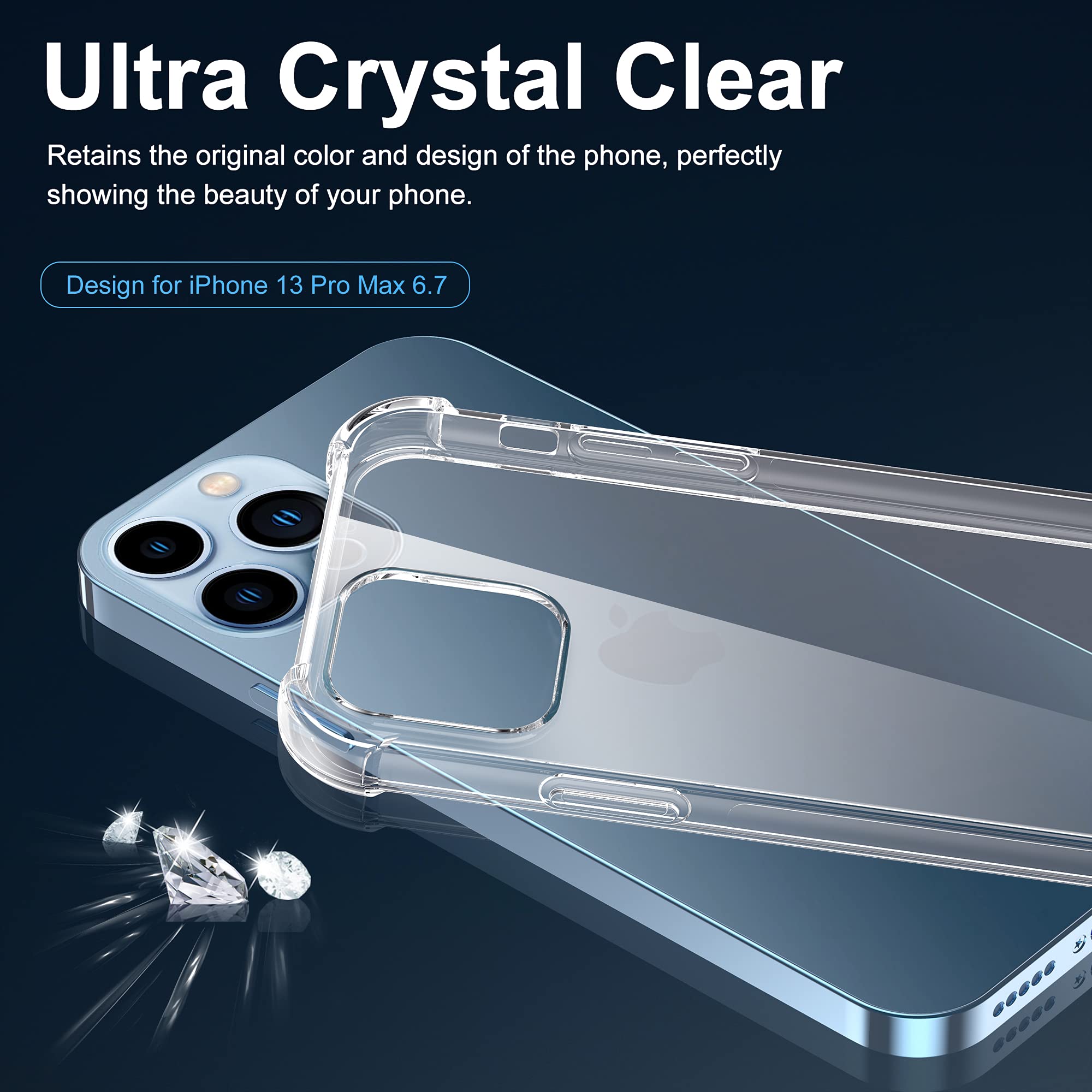 Migeec Skal för iPhone 13 Pro Max Clear skyddande TPU-täckning med höjt kamera skydd, stötdämpande hörn, Slim Fit telefonfall genomskinlig design