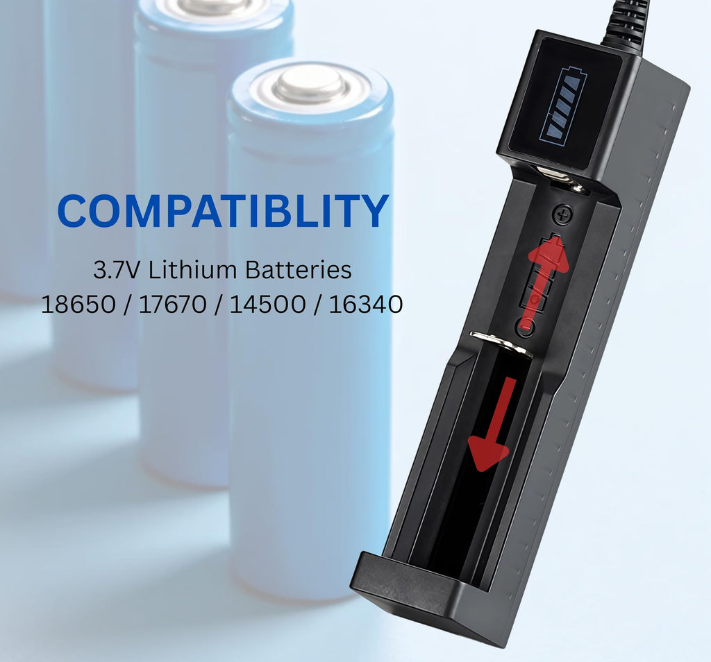 Chargeur USB pour Batteries 18650/17670 / 14500/16340 | Chargeur à un Emplacement pour Batteries 3.7V