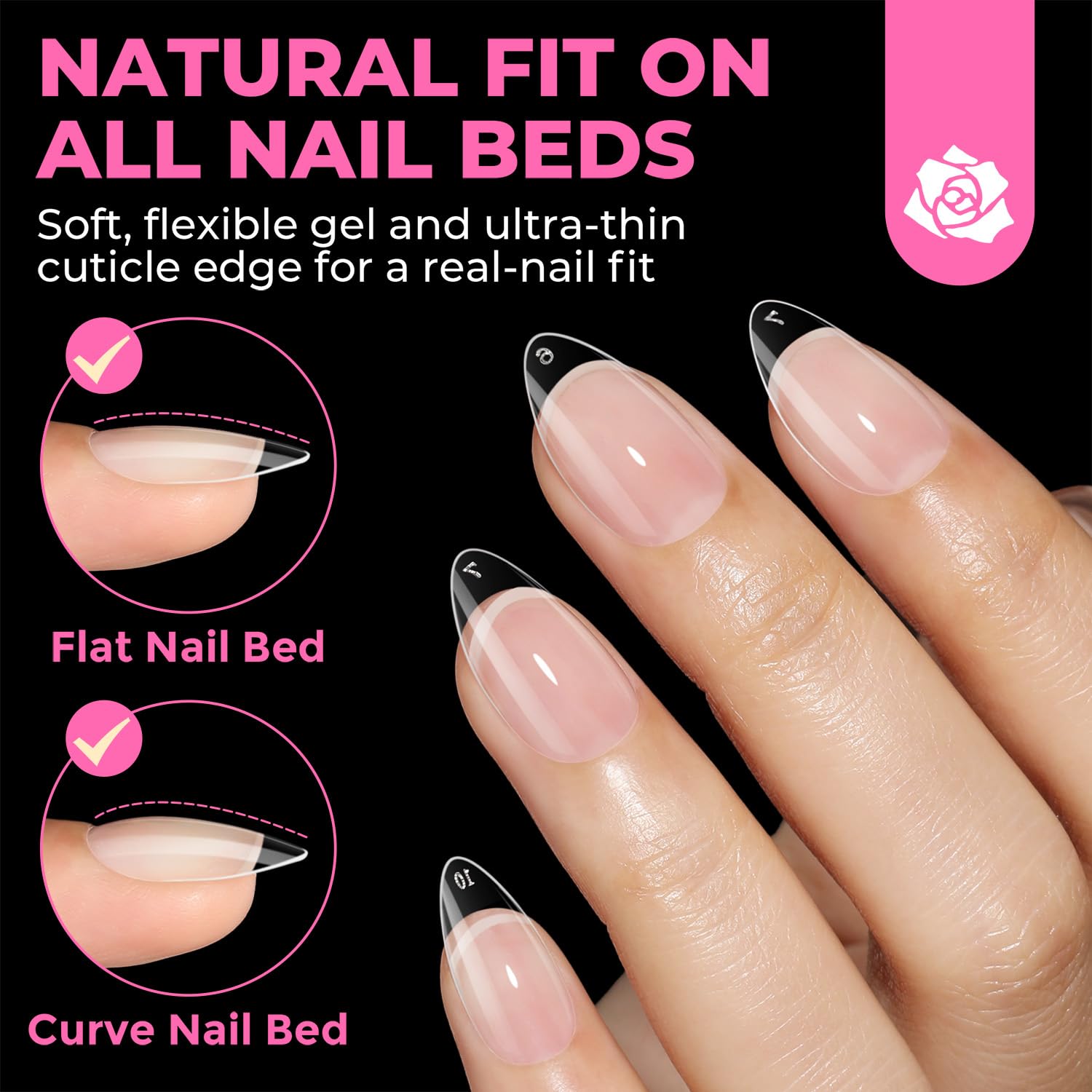 UNA GELLA Korta mandel nageltips, 504 stycken, press på konstgjorda naglar, förformade mandelgel, nagelspetsar för full täckning, akryl, mandel, tips för hem, gör-det-själv