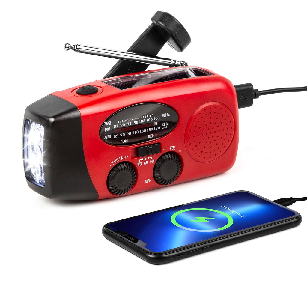 Emergency Solar Hand Crank Radio med AM, FM, NOAA Weather Alert, 1200mAh Power Bank, LED -ficklampa och Telefonladdare, Bärbar överlevnadsutrustning för Utomhuscamping