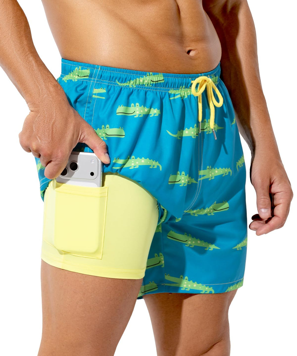 Casey Kevin 2 i 1 Baddräkt för män Snabbtorkande Badshorts för Simning Kort Baddräkt Pool Byxor