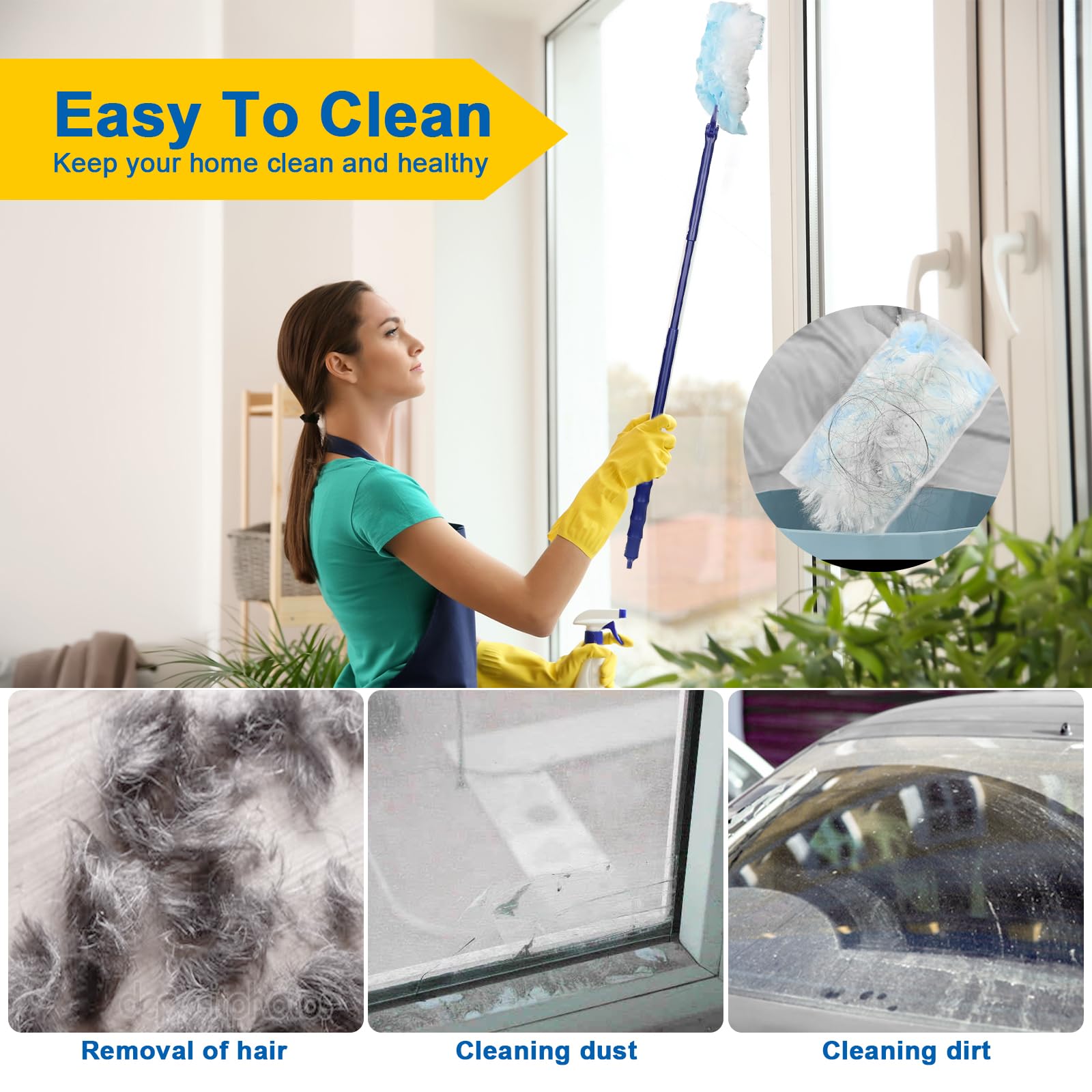 52 stycken dammmagneter, påfyllningspaket kompatibel med Swiffer dammmagnet, engångsdammvippa kompatibel med Swiffer Duster med 2 handtag, påfyllningsdammvippa för djurhår, damm, smuts