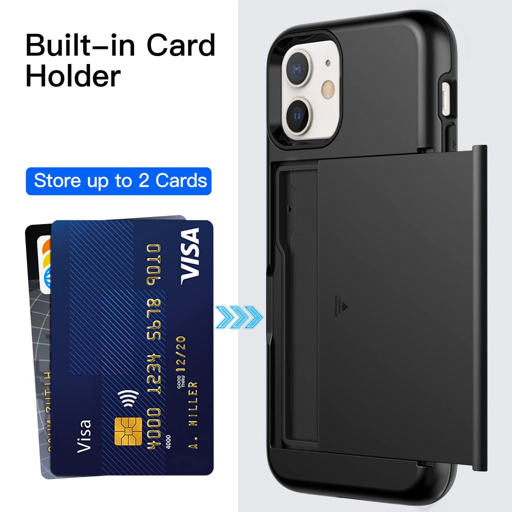 JETech Plånbok Skal för iPhone 12/12 Pro 6,1 Tum med Korthållare, Dual Layer Stötskyddad Skyddande Telefon Wallet Case with Card Holder, Glidande Dold Spår (Svart)