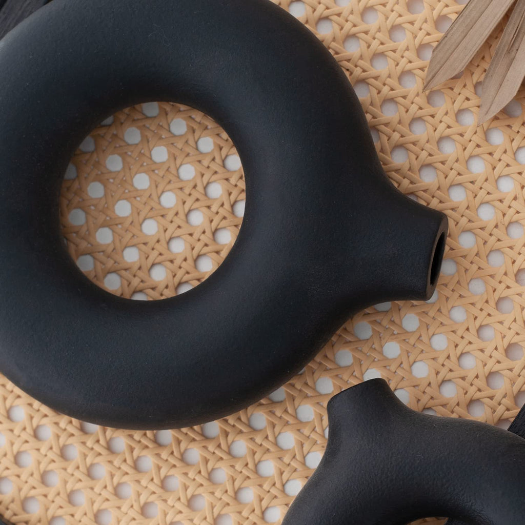Set med 2 svarta donut keramiska vaser för modern heminredning, rund matt pampasgräs, Neutri bohemisk nordisk minimalism stil (stor och liten)