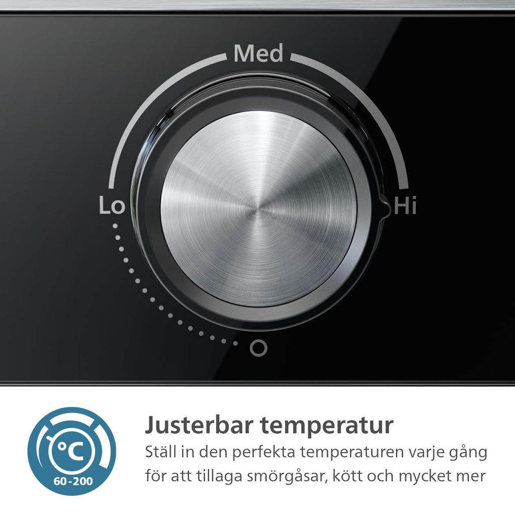 Philips kontaktgrill - Justerbar temperatur. Stor grillyta och hög effekt. Löstagbara non-stick-plattor och droppbricka. (HD6301/90)
