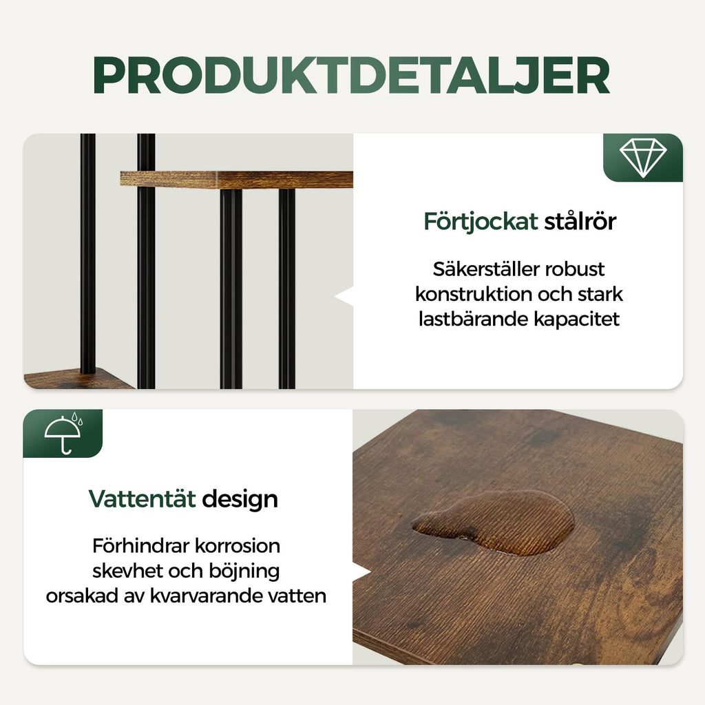 Bamworld växtstativ för inomhus- och utomhusbruk, hörnmetallhylla för flera växter, hög blomhylla för uteplats, trädgård, balkong, vardagsrum och sovrum (5 våningar, brun).