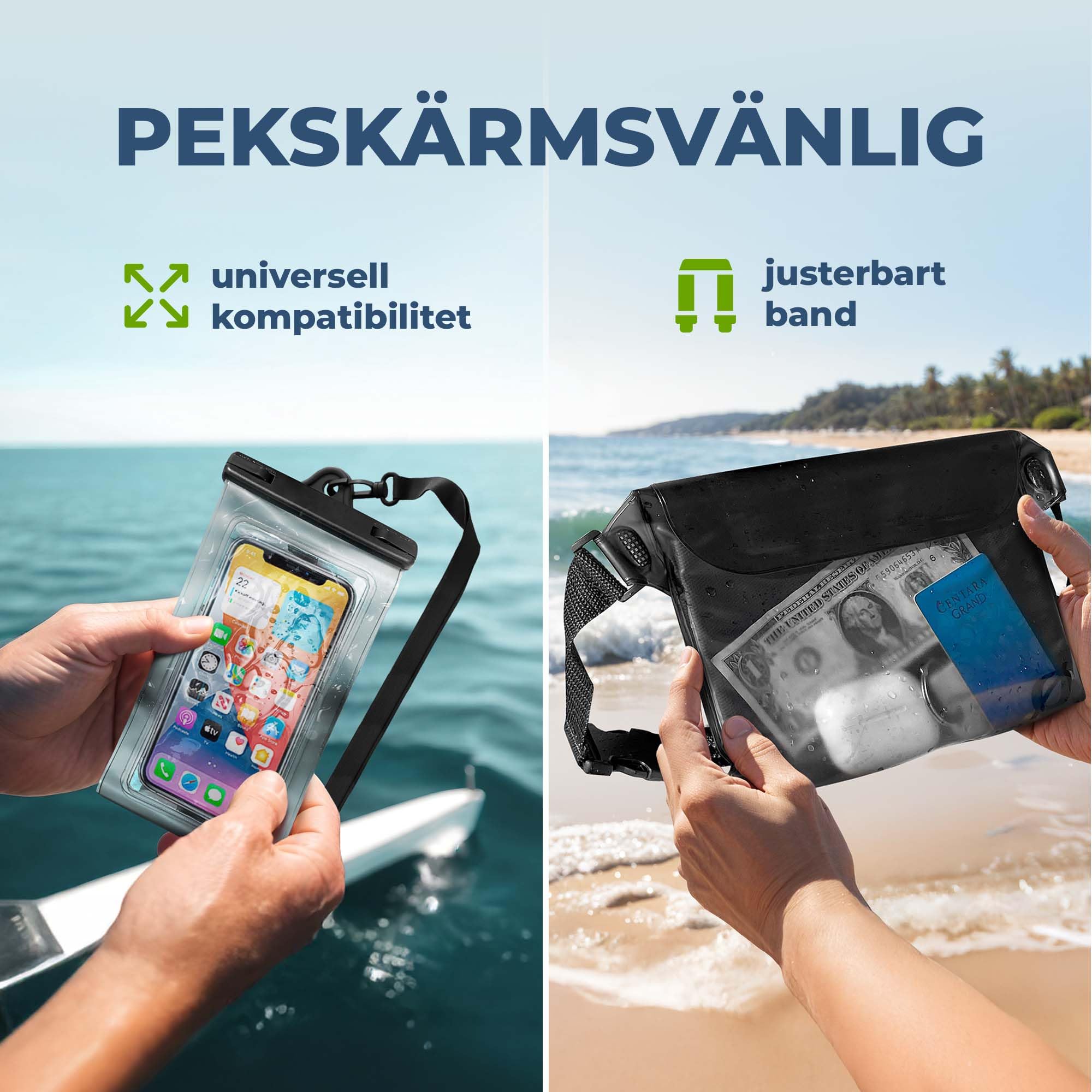 Nordlight vattentät torrsäck med telefonficka och midjeväska - (10L, Mörkgrön) vattentät torrsäck med rullstängning | simning, båtliv, strand, stående paddling