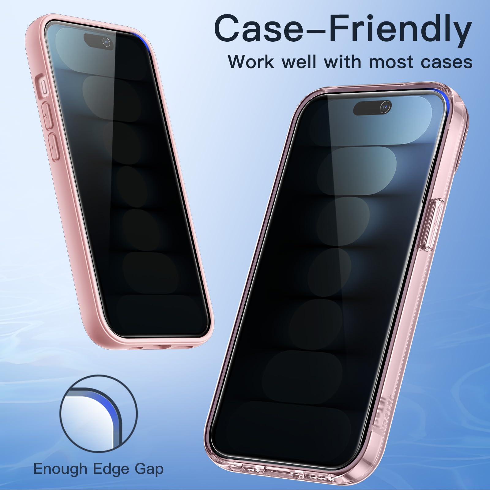 JETech Privacy Skärmskydd för iPhone 15 6,1 Tums, Anti-Spion Härdat Glasfilm med Enkelt Installationsverktyg, 2-Pack