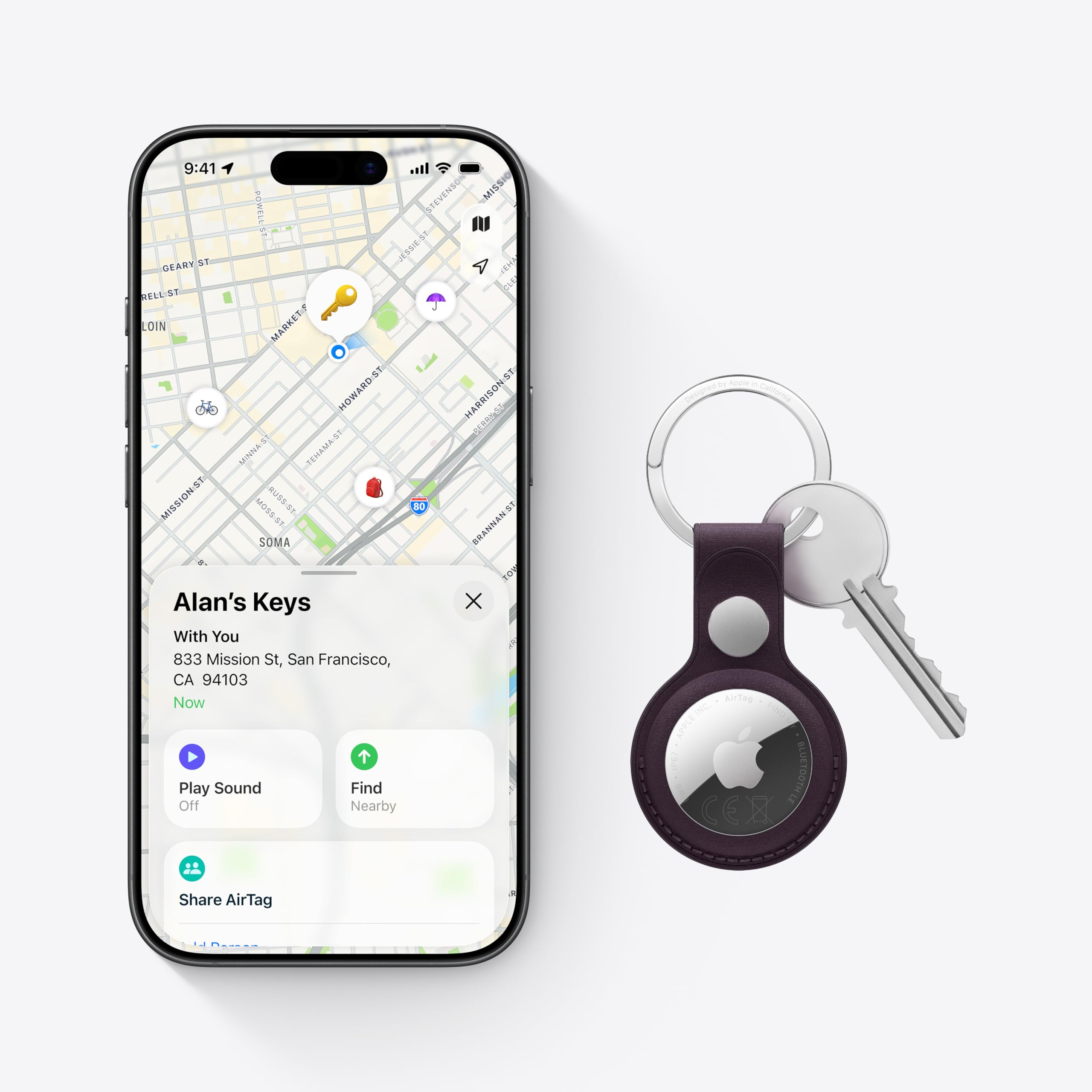 Apple AirTag (andra generationen): Spårare för nyckelring, plånbok med mera. Hitta med hjälp av en ljudsignal. Nyckelsökare med upp till 1,5× längre räckvidd för precisionssökning
