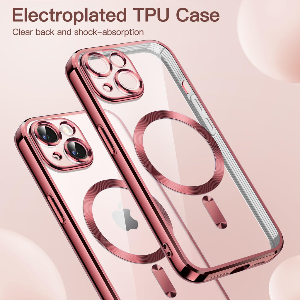 JETech Mjuk Klar Skal för iPhone 13 6,1-Tum, Kameralinsskydd Full Skydd, Kompatibel med MagSafe Trådlös Laddning, Stötsäker Elektropläterad TPU Telefon Case (Różowy)
