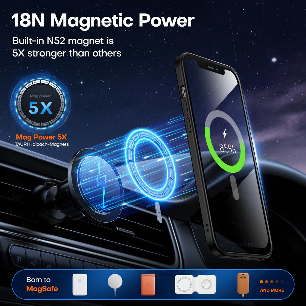 TAURI för iPhone 13 Pro Skal 6.1-Tum med Härdat Glas Skärmskydd, Kompatibelt med MagSafe, Militär kvalitet, [Icke-Gulning] Magnetisk Mobilskal Case - Mattsvart